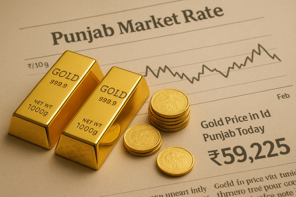 Gold bars and coins with Punjab market rate chart — gold price in Punjab today